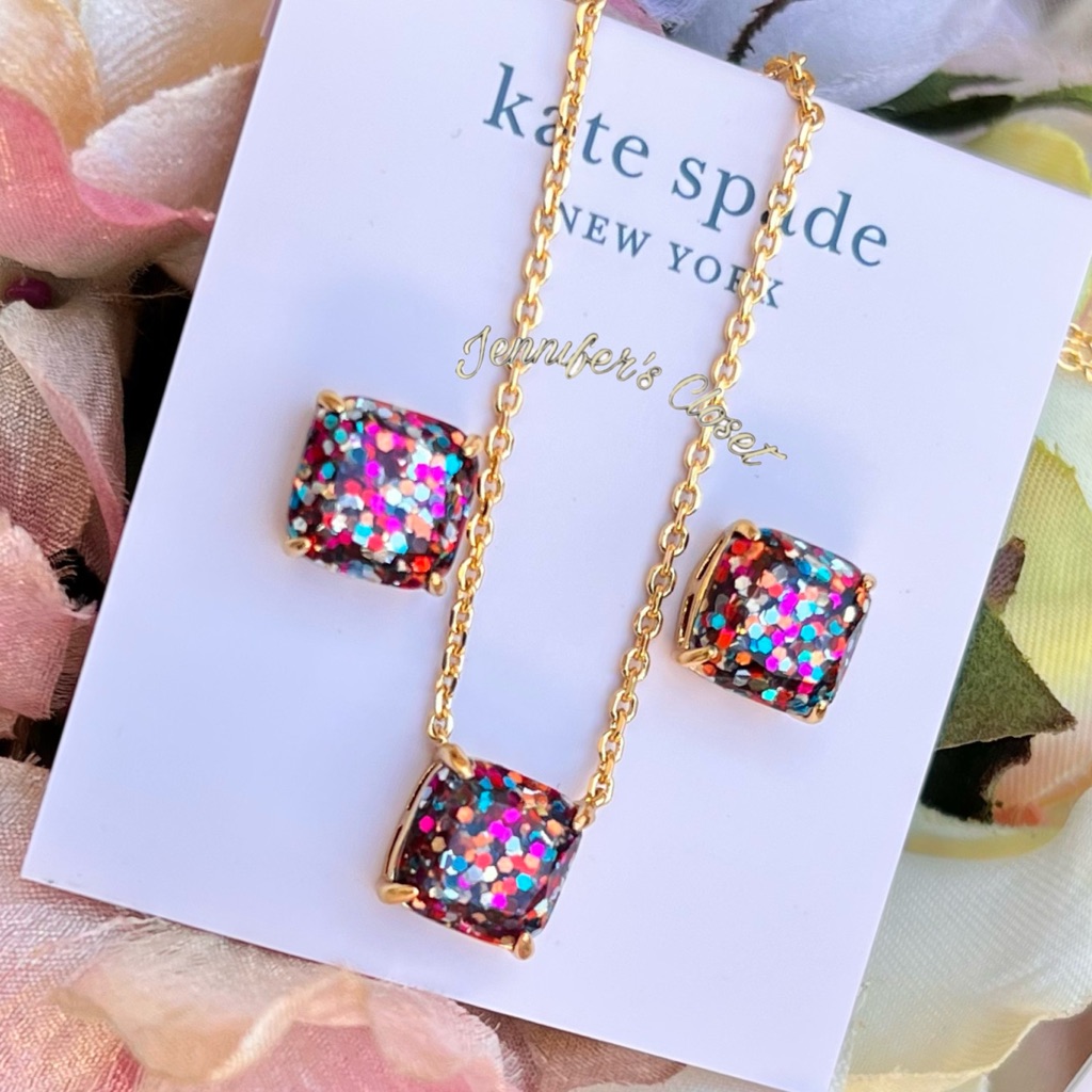 Kate Spade Glitter Stud Earrings & Pendant Set Nwt